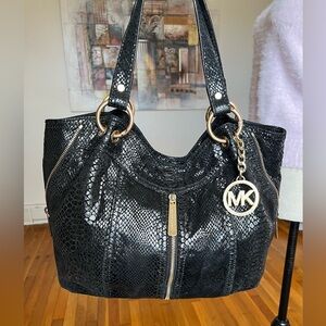 Michael Kors Moxley Black Embossed Python -Purse
